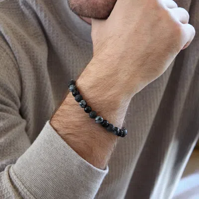 Evesaddiction Men's Black Lava And Gray Agate Beaded Bracelet In Black
