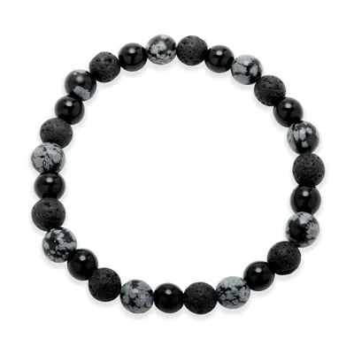 Evesaddiction Men's Black Lava And Gray Agate Beaded Bracelet In Black