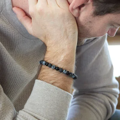 Evesaddiction Men's Black Lava And Gray Agate Beaded Bracelet In Black