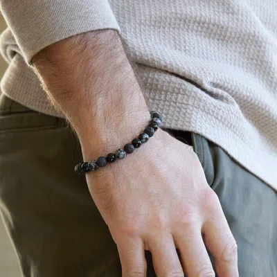 Evesaddiction Men's Black Lava And Gray Agate Beaded Bracelet In Black