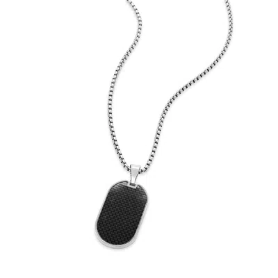Evesaddiction Men's Stainless Steel And Black Carbon Fiber Dog Tag Pendant In Black