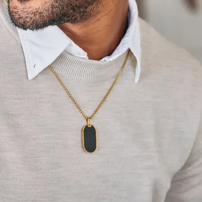 Evesaddiction Men's Stainless Steel And Black Carbon Fiber Dog Tag Pendant In Black