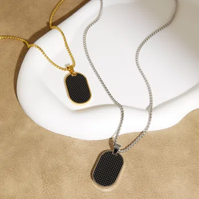 Evesaddiction Men's Stainless Steel And Black Carbon Fiber Dog Tag Pendant In Black