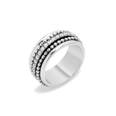 Evesaddiction Sterling Silver Cz Beaded Spinner Ring In Silver
