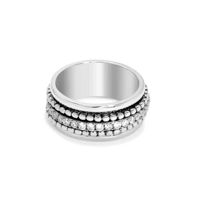 Evesaddiction Sterling Silver Cz Beaded Spinner Ring In Silver