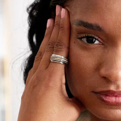 Evesaddiction Sterling Silver Cz Beaded Spinner Ring In Silver