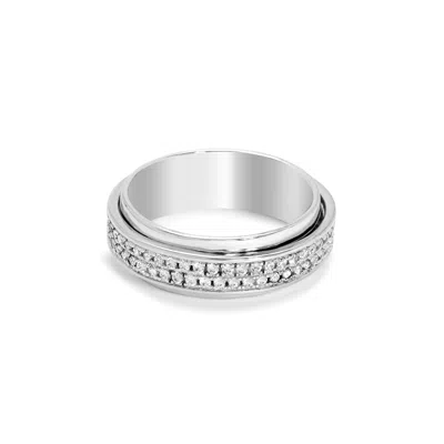 Evesaddiction Sterling Silver Cz Pave Eternity Spinner Ring In Silver