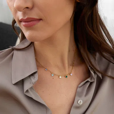 Evesaddiction Five Paperclip Chain Birthstone Charm Necklace In Silver