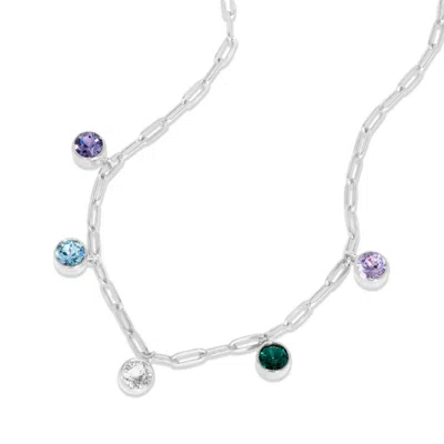 Evesaddiction Five Paperclip Chain Birthstone Charm Necklace In Silver