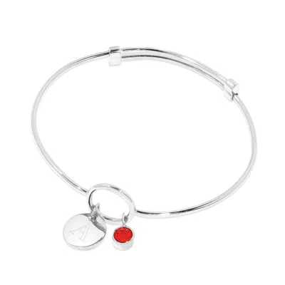 Evesaddiction Custom Birthstone And Initial Charm Bangle Bracelet In Silver