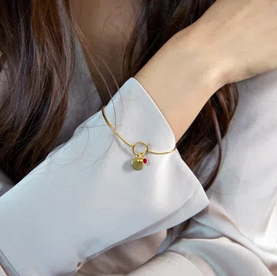 Evesaddiction Custom Gold Birthstone And Initial Charm Bangle Bracelet In Gold