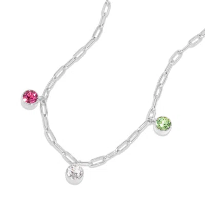 Evesaddiction Three Paperclip Chain Birthstone Charm Necklace In Metallic