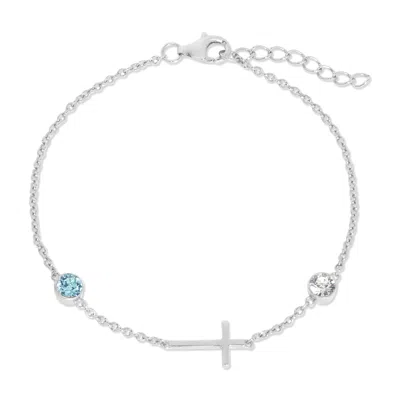 Evesaddiction Custom Bezel Set Cross Birthstone Bracelet - Silver / 2 In Metallic