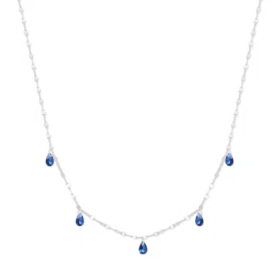 Evesaddiction Teardrop Birthstone Necklace - Silver / September In Blue