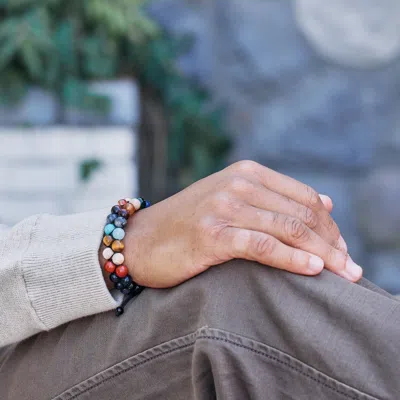 Evesaddiction Men's Double Multi Gemstone Beaded Adjustable Bracelet In Multi