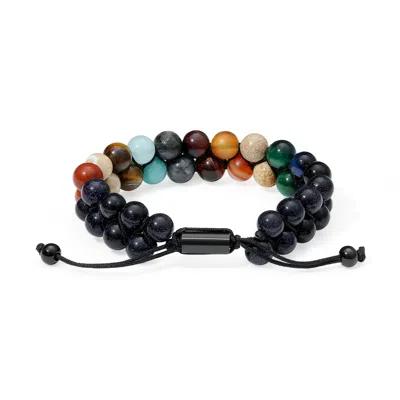 Evesaddiction Men's Double Multi Gemstone Beaded Adjustable Bracelet In Multi