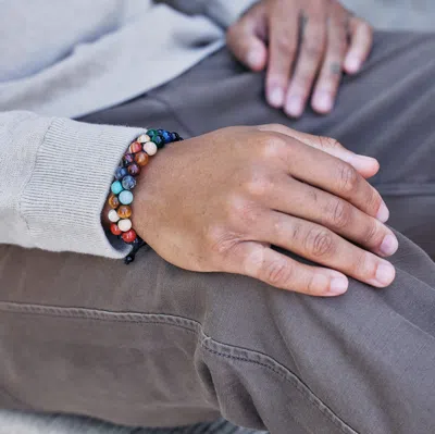 Evesaddiction Men's Double Multi Gemstone Beaded Adjustable Bracelet In Multi