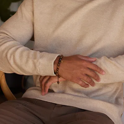 Evesaddiction Men's Tiger Eye Cross Adjustable Bracelet In Brown