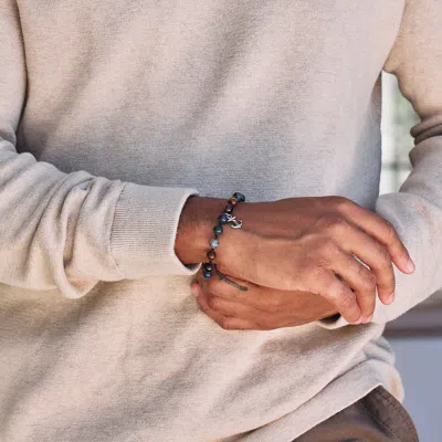 Evesaddiction Men's Multi Gemstone Anchor Adjustable Bracelet In Multi