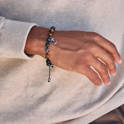 Evesaddiction Men's Multi Gemstone Anchor Adjustable Bracelet In Multi