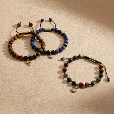 Evesaddiction Men's Multi Gemstone Anchor Adjustable Bracelet In Multi