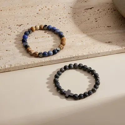 Evesaddiction Men's Sodalite And Jasper Genuine Bead Bracelet In Multi