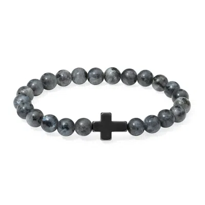 Evesaddiction Men's Agate Beaded Cross Bracelet - Gray In Gray