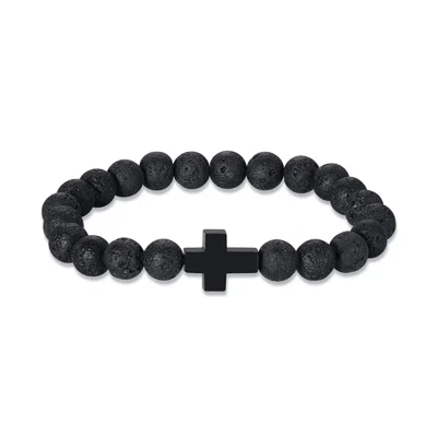 Evesaddiction Men's Agate Beaded Cross Bracelet - Black In Black
