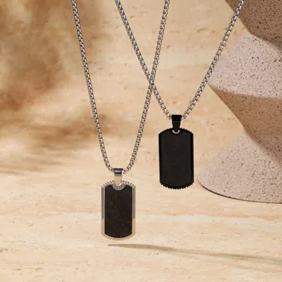 Evesaddiction Men's Custom Stainless Steel Inlay Dog Tag Pendant In Black