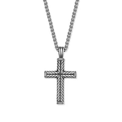 Evesaddiction Chisel Stainless Steel Textured Cross Pendant In Metallic