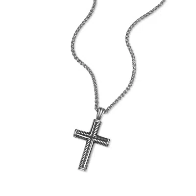 Evesaddiction Chisel Stainless Steel Textured Cross Pendant In Metallic
