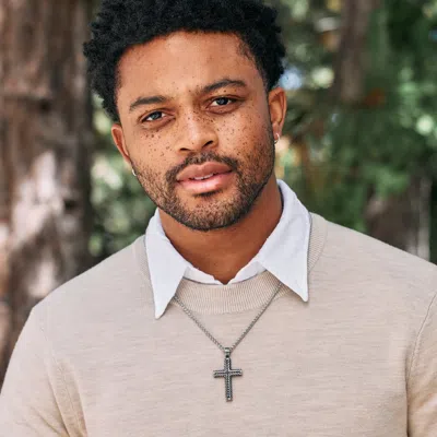 Evesaddiction Chisel Stainless Steel Textured Cross Pendant In Metallic