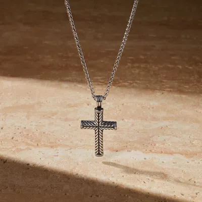 Evesaddiction Chisel Stainless Steel Textured Cross Pendant In Metallic