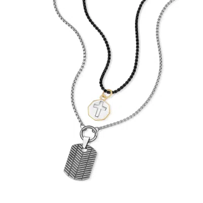 Evesaddiction Men's Cross And Dog Tag Charm Layered Necklace In Metallic