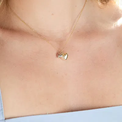 Evesaddiction Sterling Silver Two Tone Puffy Duo Heart Necklace In Gold