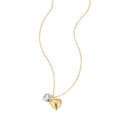 Evesaddiction Sterling Silver Two Tone Puffy Duo Heart Necklace In Gold