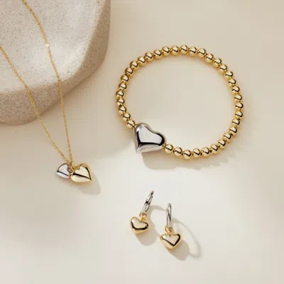 Evesaddiction Sterling Silver Two Tone Puffy Duo Heart Necklace In Gold