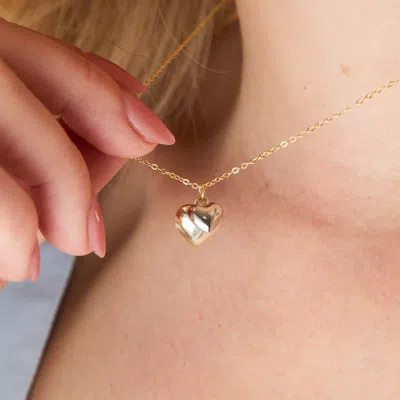 Evesaddiction Sterling Silver Two Tone Puffy Duo Heart Necklace In Gold