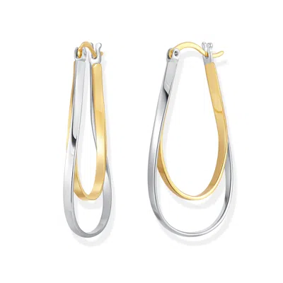 Evesaddiction Sterling Silver Two Tone Wavy Hoop Earrings In Metallic