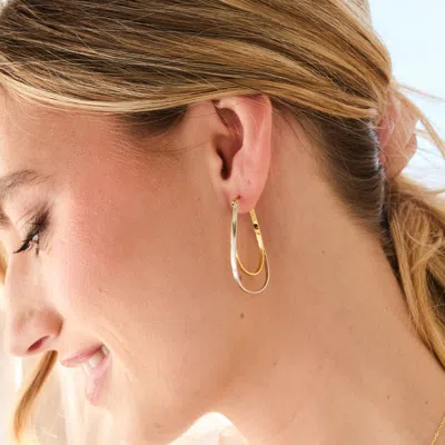 Evesaddiction Sterling Silver Two Tone Wavy Hoop Earrings In Metallic