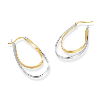 Evesaddiction Sterling Silver Two Tone Wavy Hoop Earrings In Metallic