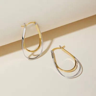 Evesaddiction Sterling Silver Two Tone Wavy Hoop Earrings In Metallic