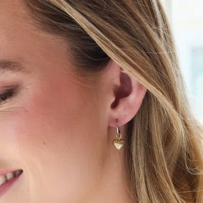 Evesaddiction Sterling Silver Two Tone Puffy Heart Huggies In Metallic