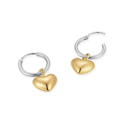 Evesaddiction Sterling Silver Two Tone Puffy Heart Huggies In Metallic