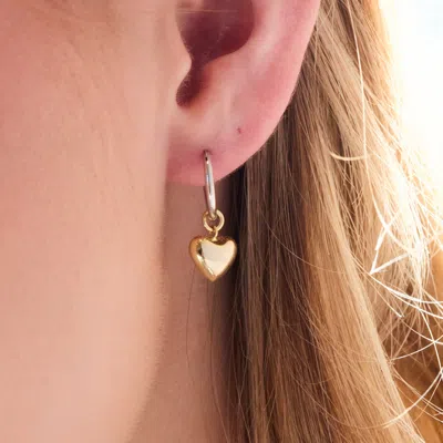 Evesaddiction Sterling Silver Two Tone Puffy Heart Huggies In Metallic