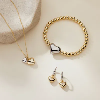 Evesaddiction Sterling Silver Two Tone Puffy Heart Huggies In Metallic