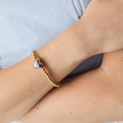 Evesaddiction Two Tone Puffy Heart Bracelet In Gold