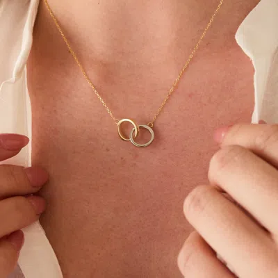 Evesaddiction Sterling Silver Two Tone Interlock Ring Necklace In Gold