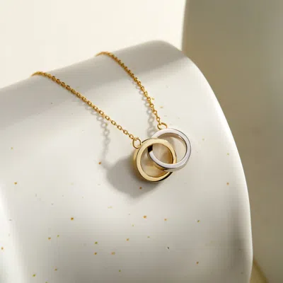 Evesaddiction Sterling Silver Two Tone Interlock Ring Necklace In Gold