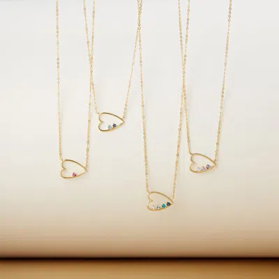 Evesaddiction Custom Petite Open Heart Birthstone Pendant In Gold